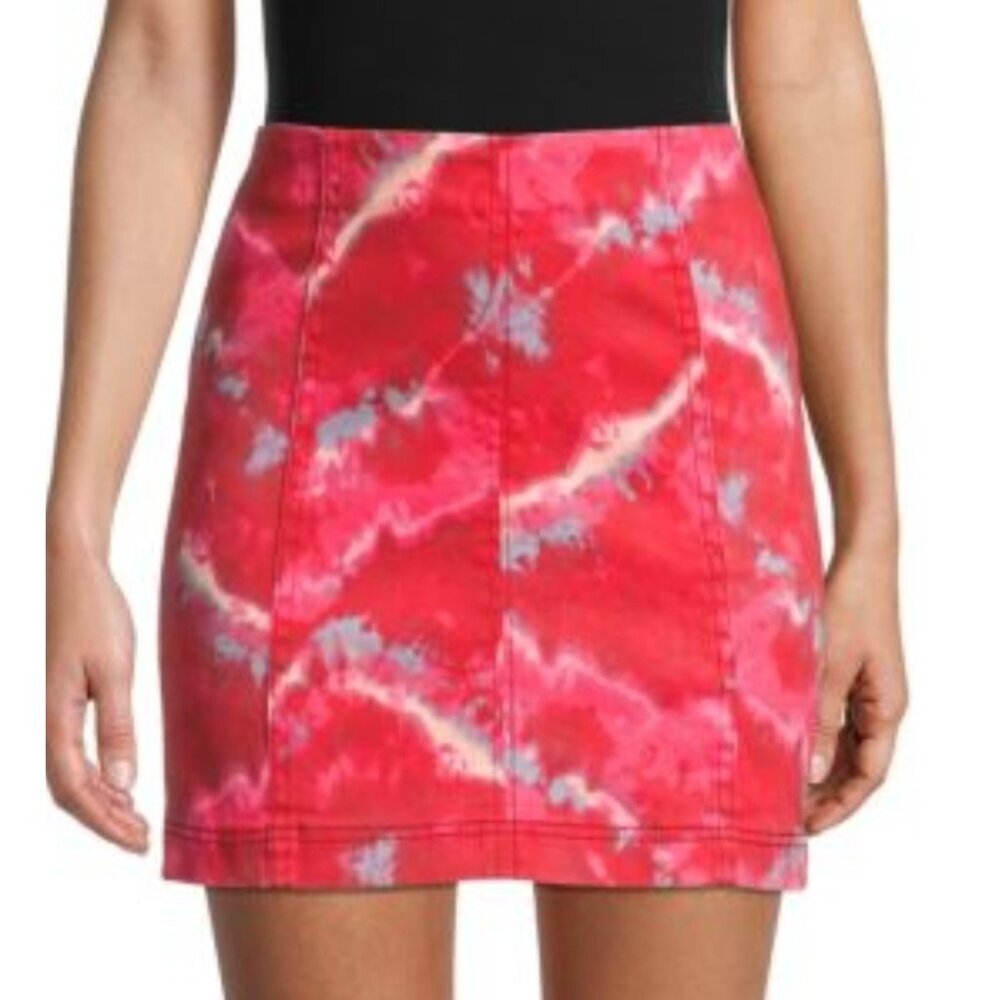 Free People Mini Skirt Size 0 Modern Femme Flamingo Flame Tie Dye Denim Festival